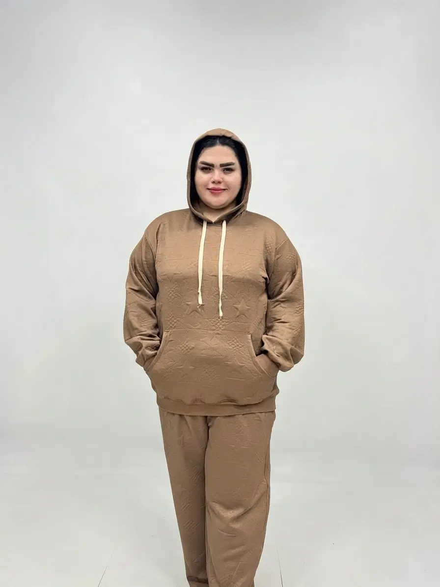 ست هودی و شلوار سایز بزرگ زنانه طرح ستاره برجسته